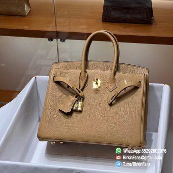 Premium Quality Clone Birkin Handbag 25cm Tabac Camel Togo Leather Gold Plaque 01