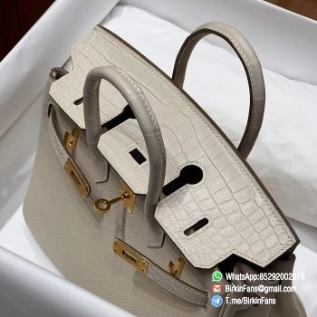 Best Clone Hermes Birkin Touch Bag 25cm Craie 10 Togo Leather Croco Skin Flap Gold Hardware 4