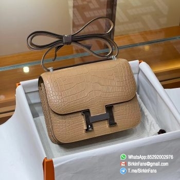 Best Fake Hermes Constance Bag 18cm Chai Brown Alligator Crocodile Leather Palladium Hardware