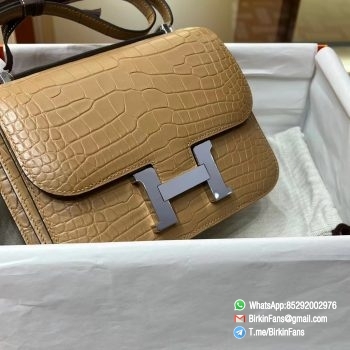 Best Fake Hermes Constance Bag 18cm Chai Brown Alligator Crocodile Leather Palladium Hardware 3