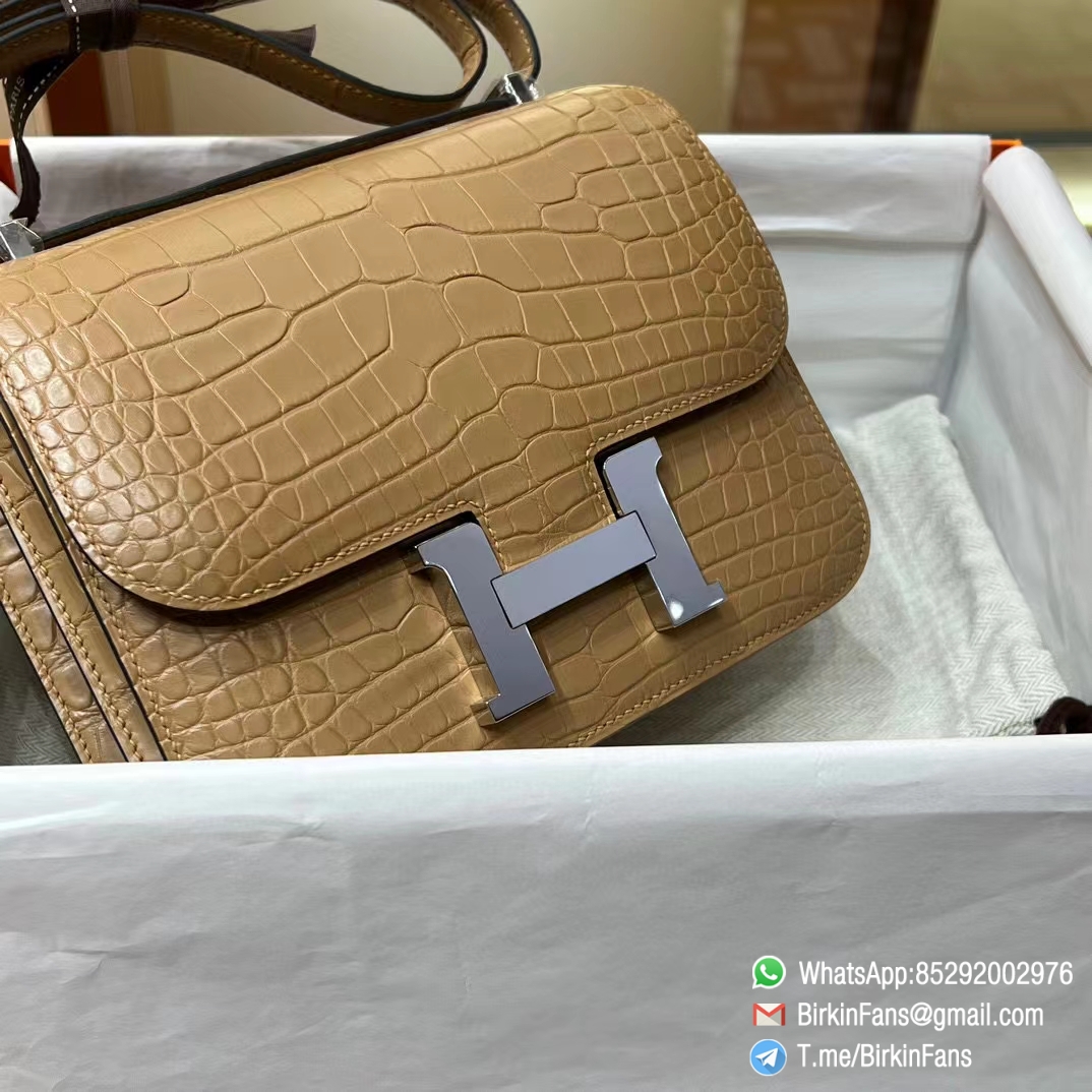 Best Fake Hermes Constance Bag 18cm Chai Brown Alligator Crocodile Leather Palladium Hardware 3 Best Fake Hermes Constance Bag 18cm Chai Brown Alligator Crocodile Leather Palladium Hardware 3