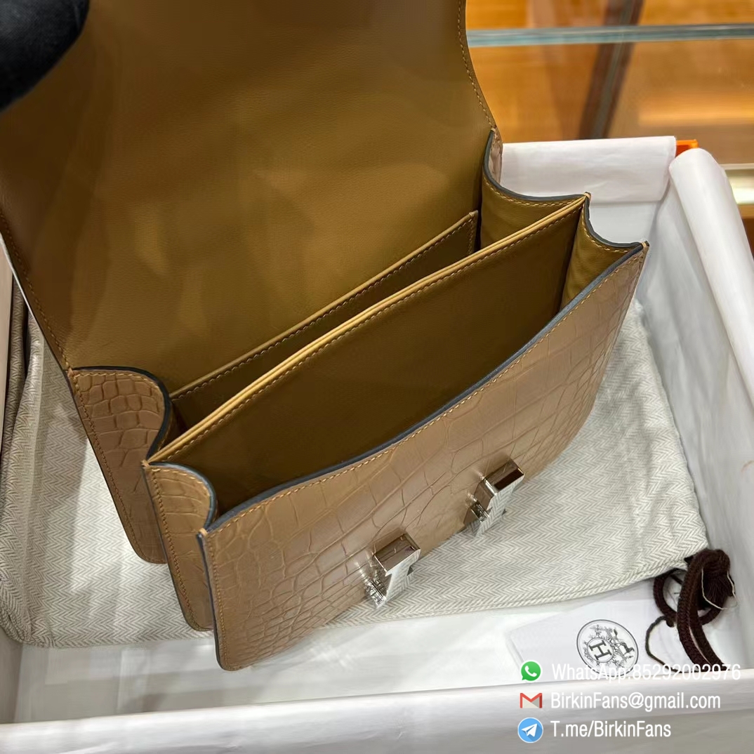 Best Fake Hermes Constance Bag 18cm Chai Brown Alligator Crocodile Leather Palladium Hardware 4 Best Fake Hermes Constance Bag 18cm Chai Brown Alligator Crocodile Leather Palladium Hardware 4