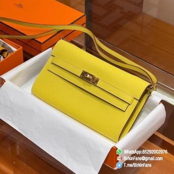 Best Quality Replica Hermes Kelly Pochette Clutch Bag Lime 9R Epsom Leather Gold Hardware