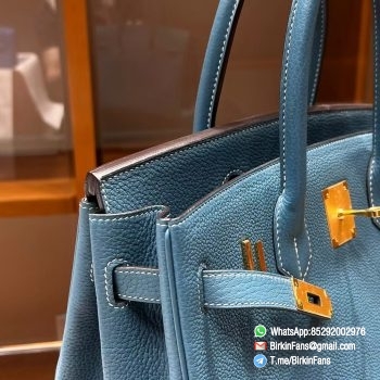 Best Replica Hermes Bags Birkin 25cm Bleu Jean 75 Togo Leather Gold Plaque 1