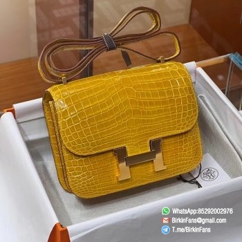 Best Replica Hermes Constance Bag 18cm Jaune Ambre 9D Alligator Crocodile Leather Gold Hardware