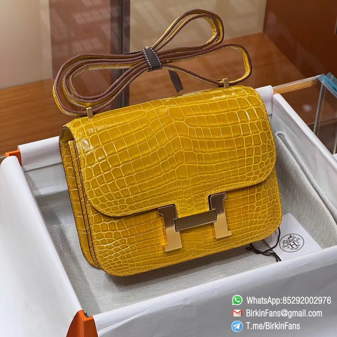 Best Replica Hermes Constance Bag 18cm Jaune Ambre 9D Alligator Crocodile Leather Gold Hardware Best Replica Hermes Constance Bag 18cm Jaune Ambre 9D Alligator Crocodile Leather Gold Hardware