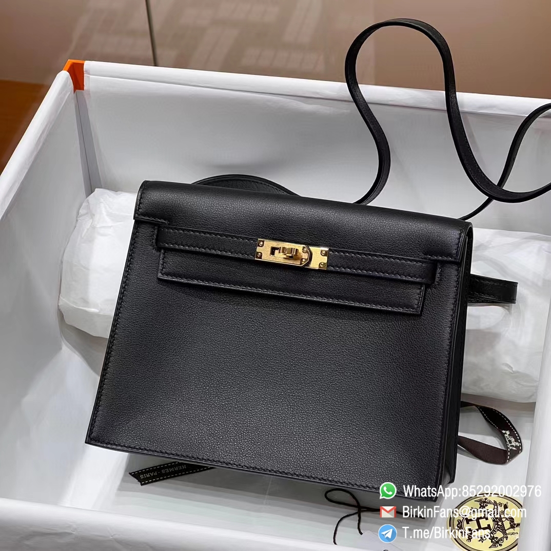 High Quality Replica Hermes Kelly Dance Bag Black Evercolor Leather Gold Hardware High Quality Replica Hermes Kelly Dance Bag Black Evercolor Leather Gold Hardware