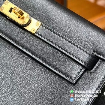 High Quality Replica Hermes Kelly Dance Bag Black Evercolor Leather Gold Hardware 2