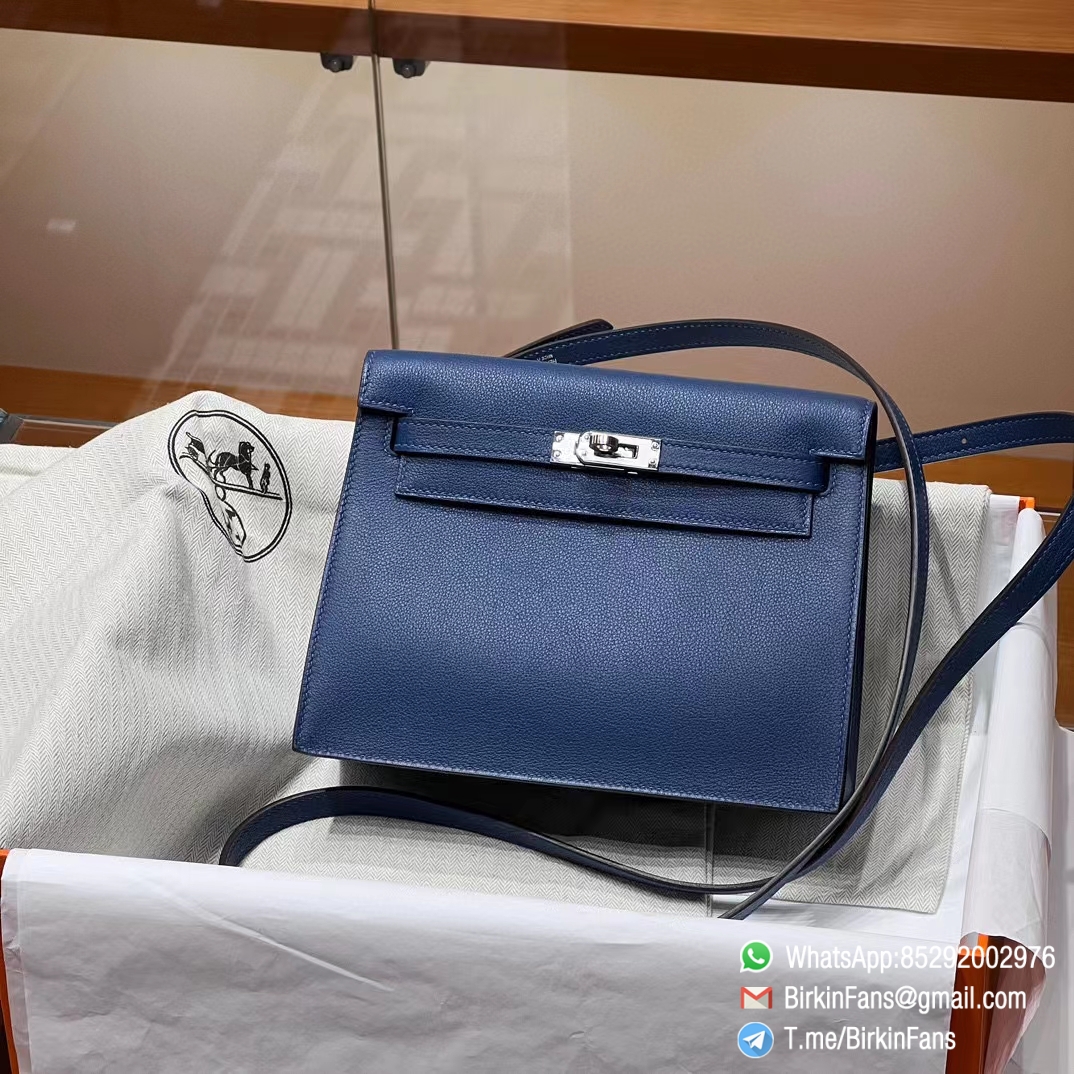 High Quality Replica Hermes Kelly Dance Bag Blue Agate Evercolor Leather Silver Hardware High Quality Replica Hermes Kelly Dance Bag Blue Agate Evercolor Leather Silver Hardware