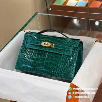 High Quality Replica Hermes Kelly Mini Bag Emeraude 6Q Alligator Crocodile Leather GHW