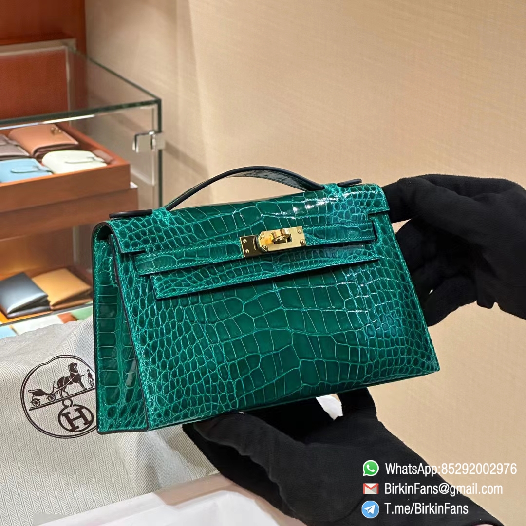 High Quality Replica Hermes Kelly Mini Bag Emeraude 6Q Alligator Crocodile Leather GHW 4 High Quality Replica Hermes Kelly Mini Bag Emeraude 6Q Alligator Crocodile Leather GHW 4