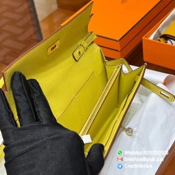 High Quality Replica Hermes Kelly Pochette Clutch Bag Lime 9R Epsom Leather Gold Hardware 3