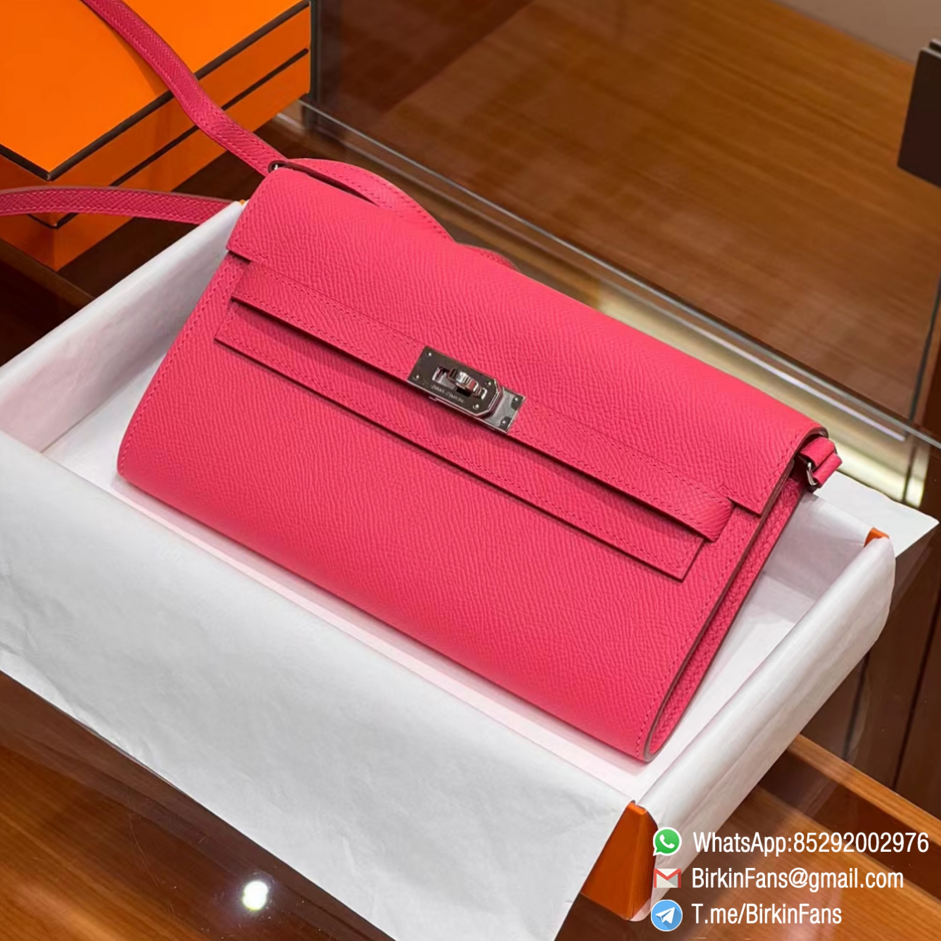 High Quality Replica Hermes Kelly Pochette Clutch Bag Rose Azalée 8W Epsom Leather PHW High Quality Replica Hermes Kelly Pochette Clutch Bag Rose Azalée 8W Epsom Leather PHW