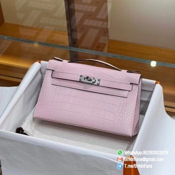 High Quality Replica Mini Kelly Bag 09 Mauve Pale Alligator Crocodile Leather Silver Hardware 00