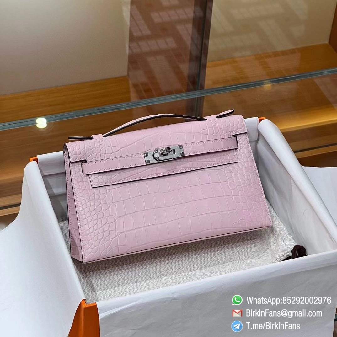 High Quality Replica Mini Kelly Bag 09 Mauve Pale Alligator Crocodile Leather Silver Hardware 01 High Quality Replica Mini Kelly Bag 09 Mauve Pale Alligator Crocodile Leather Silver Hardware 01