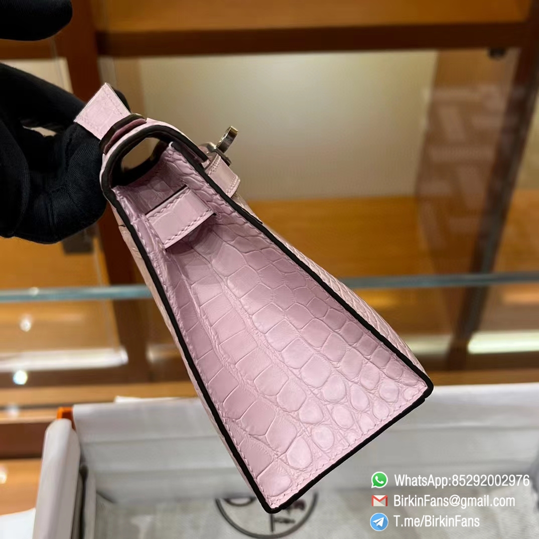 High Quality Replica Mini Kelly Bag 09 Mauve Pale Alligator Crocodile Leather Silver Hardware 03 High Quality Replica Mini Kelly Bag 09 Mauve Pale Alligator Crocodile Leather Silver Hardware 03