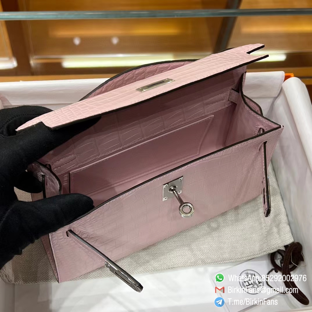 High Quality Replica Mini Kelly Bag 09 Mauve Pale Alligator Crocodile Leather Silver Hardware 07 High Quality Replica Mini Kelly Bag 09 Mauve Pale Alligator Crocodile Leather Silver Hardware 07