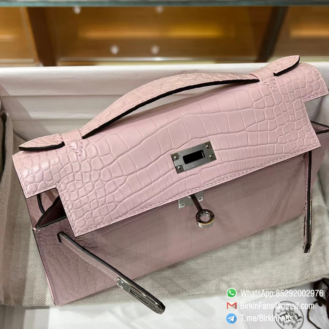 High Quality Replica Mini Kelly Bag 09 Mauve Pale Alligator Crocodile Leather Silver Hardware 08 High Quality Replica Mini Kelly Bag 09 Mauve Pale Alligator Crocodile Leather Silver Hardware 08