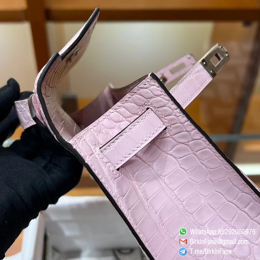 High Quality Replica Mini Kelly Bag 09 Mauve Pale Alligator Crocodile Leather Silver Hardware 09 High Quality Replica Mini Kelly Bag 09 Mauve Pale Alligator Crocodile Leather Silver Hardware 09
