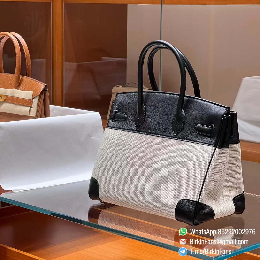 High Quality Twill Canvas Birkin 25 Tote Black Barenia Flap Silver Plaque 1 High Quality Twill Canvas Birkin 25 Tote Black Barenia Flap Silver Plaque 1