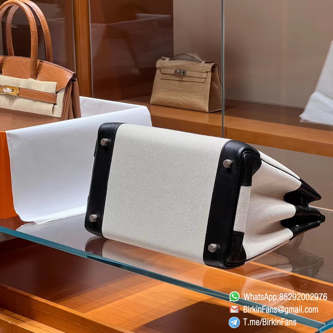 High Quality Twill Canvas Birkin 25 Tote Black Barenia Flap Silver Plaque 3 High Quality Twill Canvas Birkin 25 Tote Black Barenia Flap Silver Plaque 3