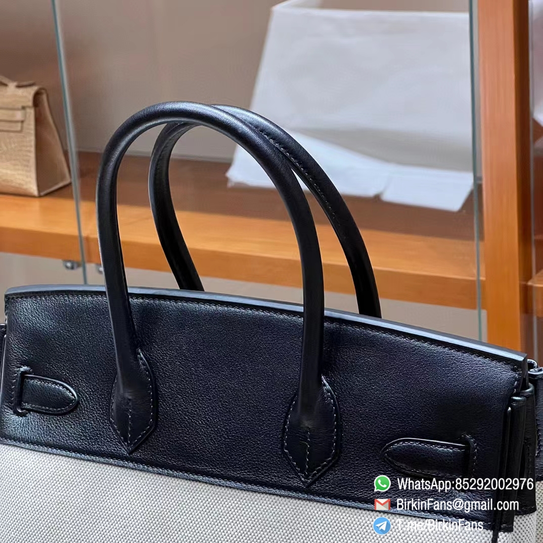 High Quality Twill Canvas Birkin 25 Tote Black Barenia Flap Silver Plaque 5 High Quality Twill Canvas Birkin 25 Tote Black Barenia Flap Silver Plaque 5