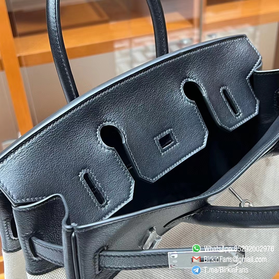 High Quality Twill Canvas Birkin 25 Tote Black Barenia Flap Silver Plaque 6 High Quality Twill Canvas Birkin 25 Tote Black Barenia Flap Silver Plaque 6
