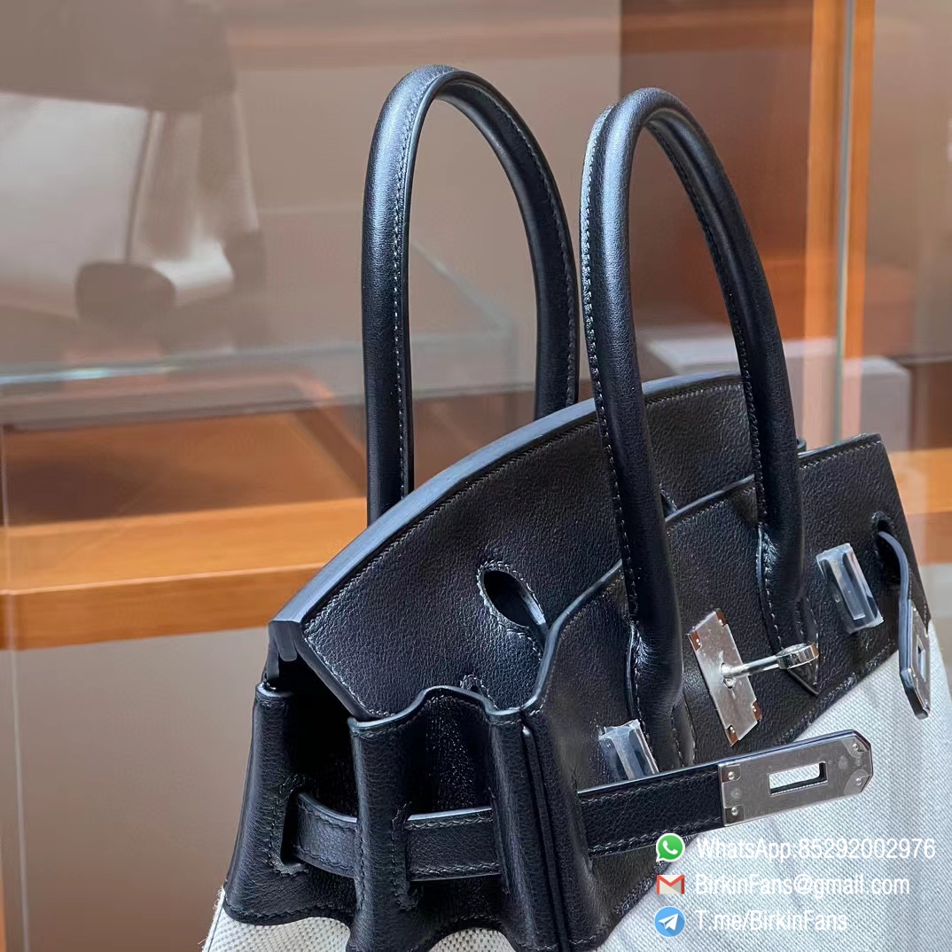 High Quality Twill Canvas Birkin 25 Tote Black Barenia Flap Silver Plaque 7 High Quality Twill Canvas Birkin 25 Tote Black Barenia Flap Silver Plaque 7