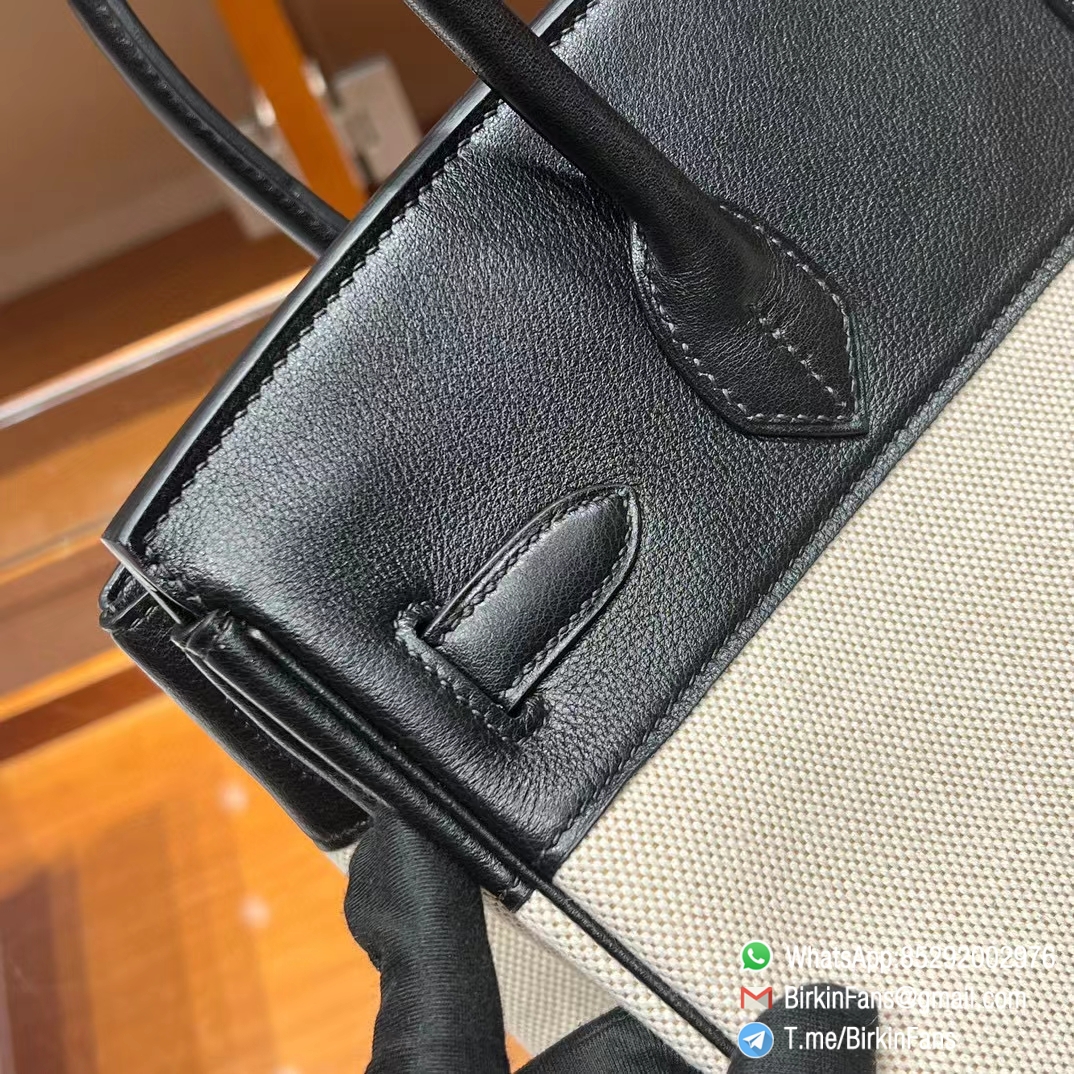 High Quality Twill Canvas Birkin 25 Tote Black Barenia Flap Silver Plaque 8 High Quality Twill Canvas Birkin 25 Tote Black Barenia Flap Silver Plaque 8