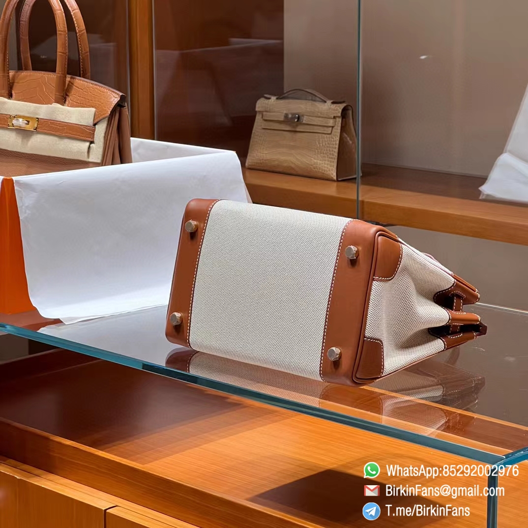 High Quality Twill Canvas Birkin 25 Tote Brown Barenia Flap Gold Plaque 3 High Quality Twill Canvas Birkin 25 Tote Brown Barenia Flap Gold Plaque 3