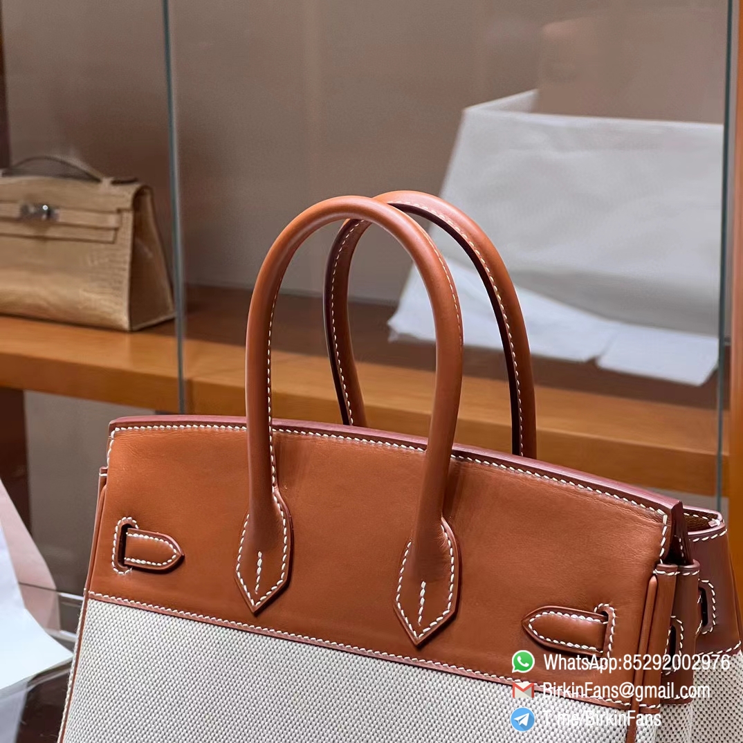 High Quality Twill Canvas Birkin 25 Tote Brown Barenia Flap Gold Plaque 5 High Quality Twill Canvas Birkin 25 Tote Brown Barenia Flap Gold Plaque 5