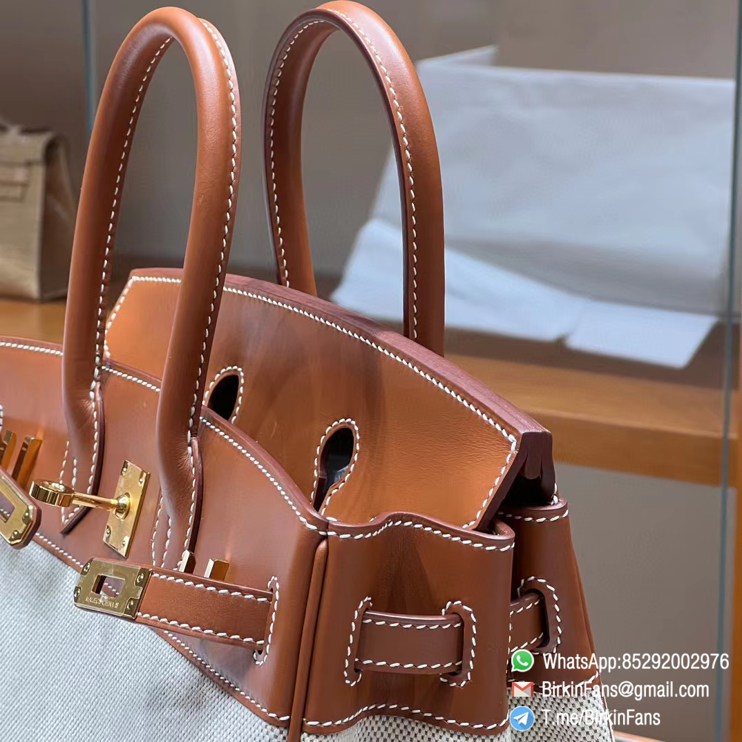 High Quality Twill Canvas Birkin 25 Tote Brown Barenia Flap Gold Plaque 6 High Quality Twill Canvas Birkin 25 Tote Brown Barenia Flap Gold Plaque 6