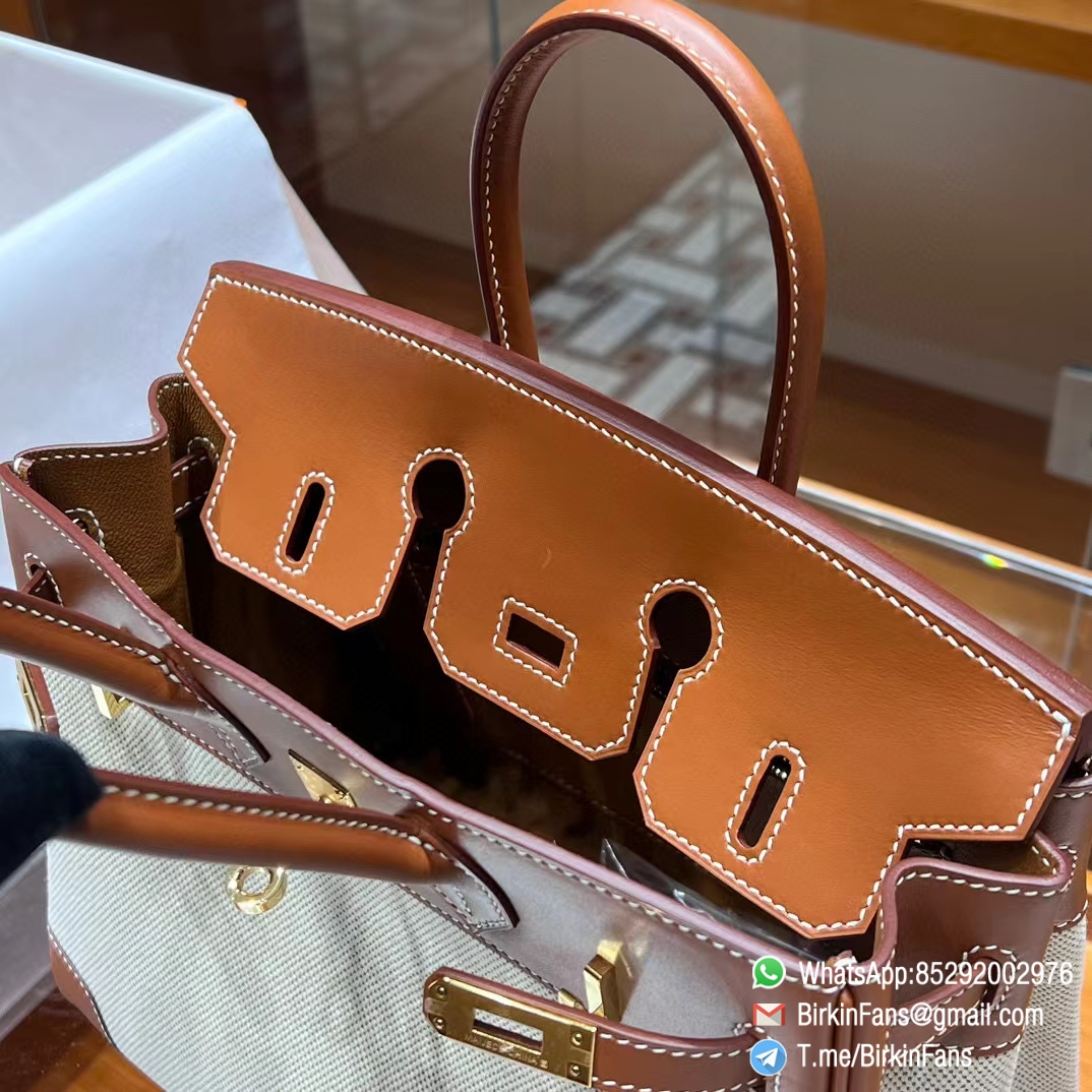 High Quality Twill Canvas Birkin 25 Tote Brown Barenia Flap Gold Plaque 7 High Quality Twill Canvas Birkin 25 Tote Brown Barenia Flap Gold Plaque 7