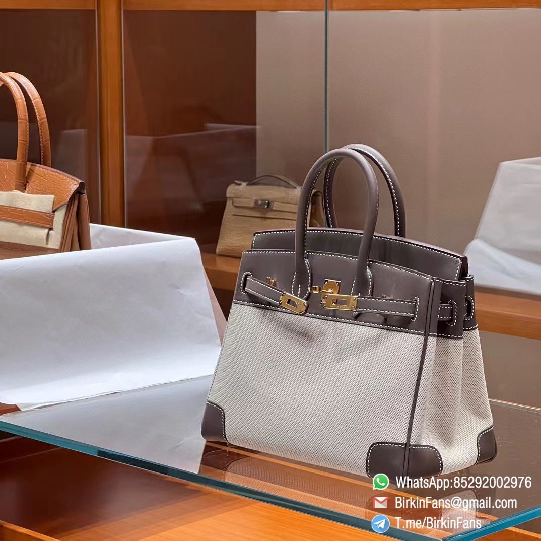 High Quality Twill Canvas Birkin 25 Tote Etoupe Grey Barenia Flap Gold Plaque 1 High Quality Twill Canvas Birkin 25 Tote Etoupe Grey Barenia Flap Gold Plaque 1