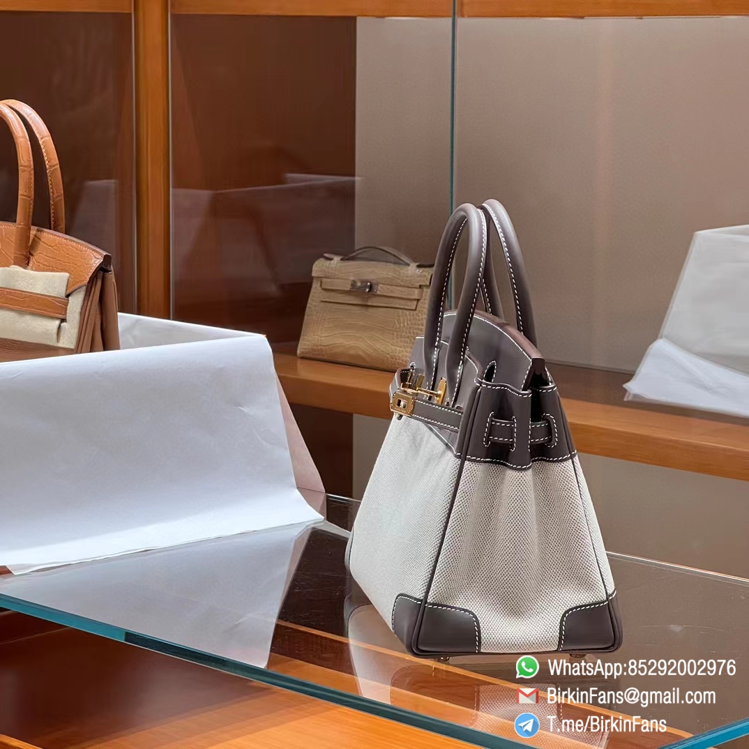 High Quality Twill Canvas Birkin 25 Tote Etoupe Grey Barenia Flap Gold Plaque 3 High Quality Twill Canvas Birkin 25 Tote Etoupe Grey Barenia Flap Gold Plaque 3
