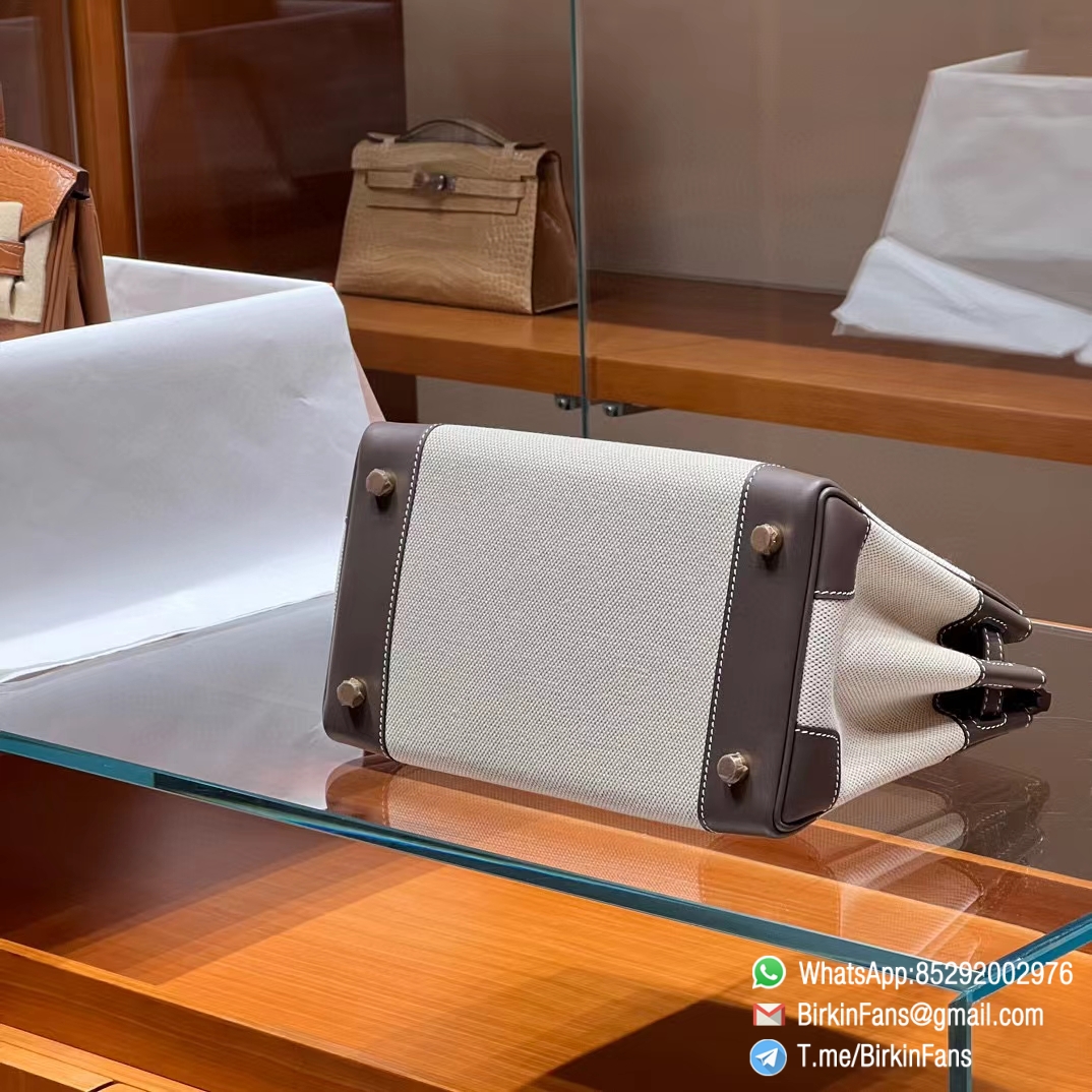 High Quality Twill Canvas Birkin 25 Tote Etoupe Grey Barenia Flap Gold Plaque 4 High Quality Twill Canvas Birkin 25 Tote Etoupe Grey Barenia Flap Gold Plaque 4