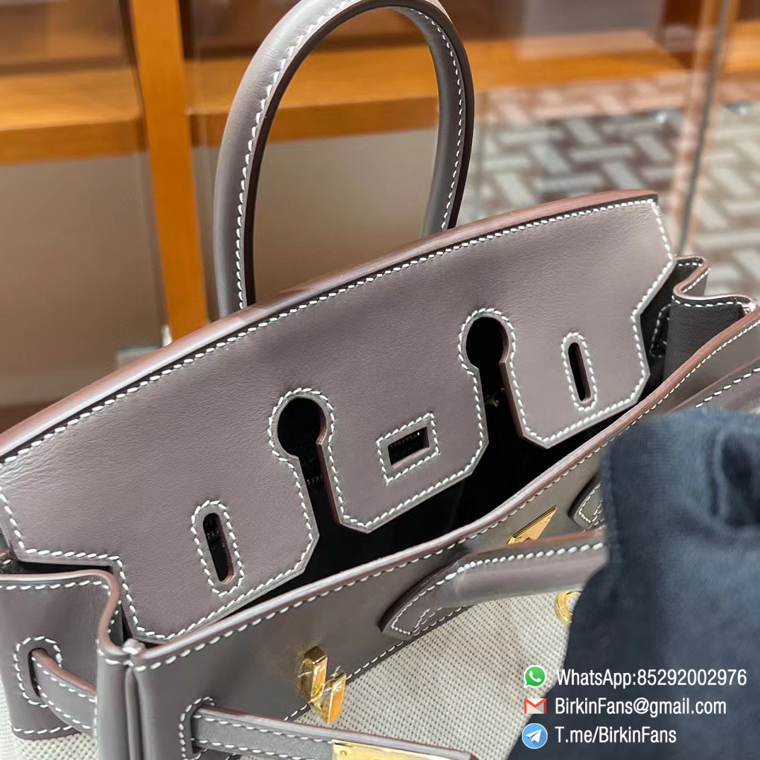 High Quality Twill Canvas Birkin 25 Tote Etoupe Grey Barenia Flap Gold Plaque 5 High Quality Twill Canvas Birkin 25 Tote Etoupe Grey Barenia Flap Gold Plaque 5