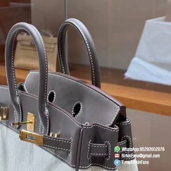High Quality Twill Canvas Birkin 25 Tote Etoupe Grey Barenia Flap Gold Plaque 6