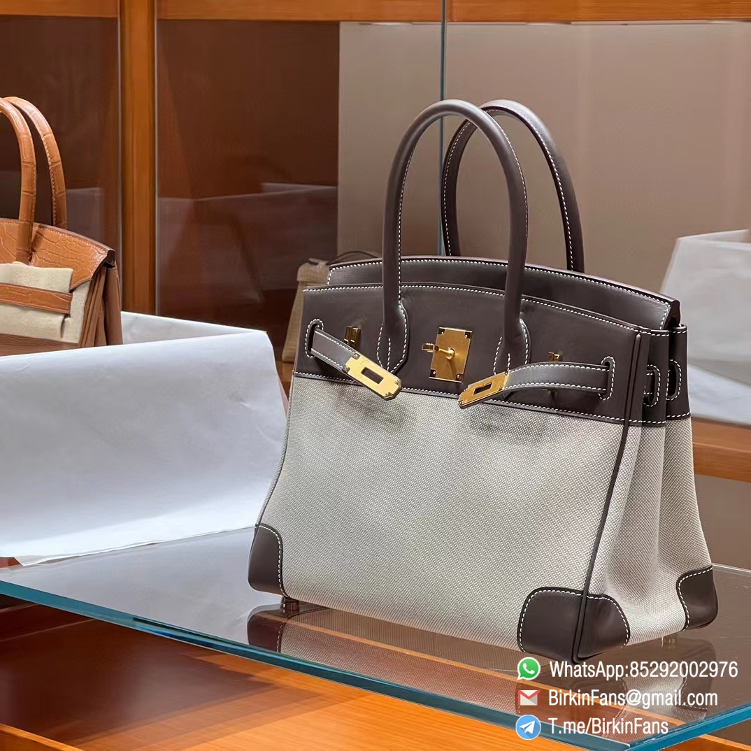 High Quality Twill Canvas Birkin 25 Tote Etoupe Grey Barenia Flap Gold Plaque 7 High Quality Twill Canvas Birkin 25 Tote Etoupe Grey Barenia Flap Gold Plaque 7