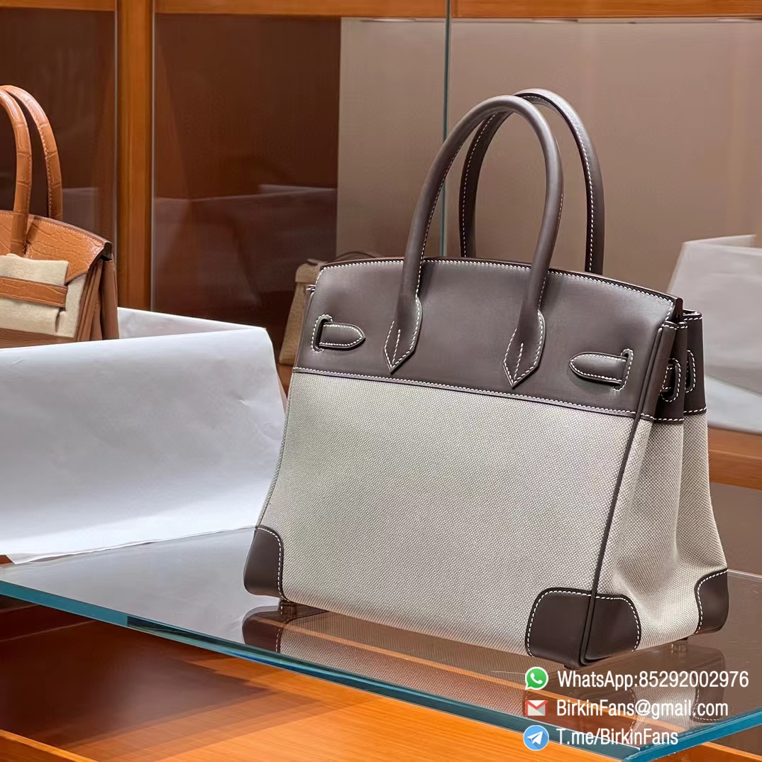 High Quality Twill Canvas Birkin 25 Tote Etoupe Grey Barenia Flap Gold Plaque 8 High Quality Twill Canvas Birkin 25 Tote Etoupe Grey Barenia Flap Gold Plaque 8