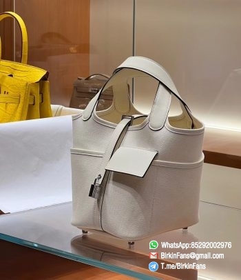 Premium Clone Hermes Cargo Picotin Lock 18cm Bag Nata I2 Canvas and Swift Silver Hardware