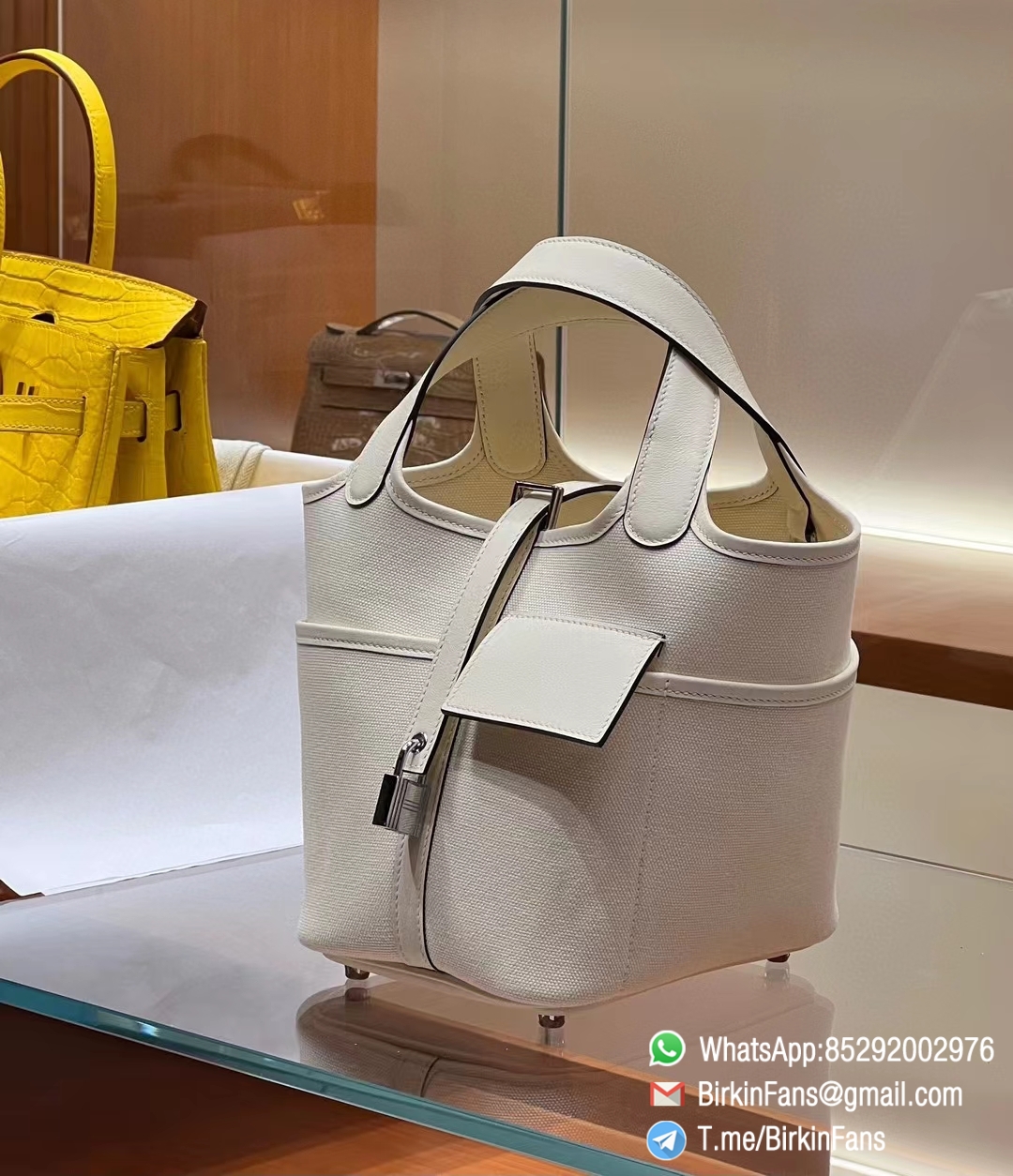 Premium Clone Hermes Cargo Picotin Lock 18cm Bag Nata I2 Canvas and Swift Silver Hardware Premium Clone Hermes Cargo Picotin Lock 18cm Bag Nata I2 Canvas and Swift Silver Hardware