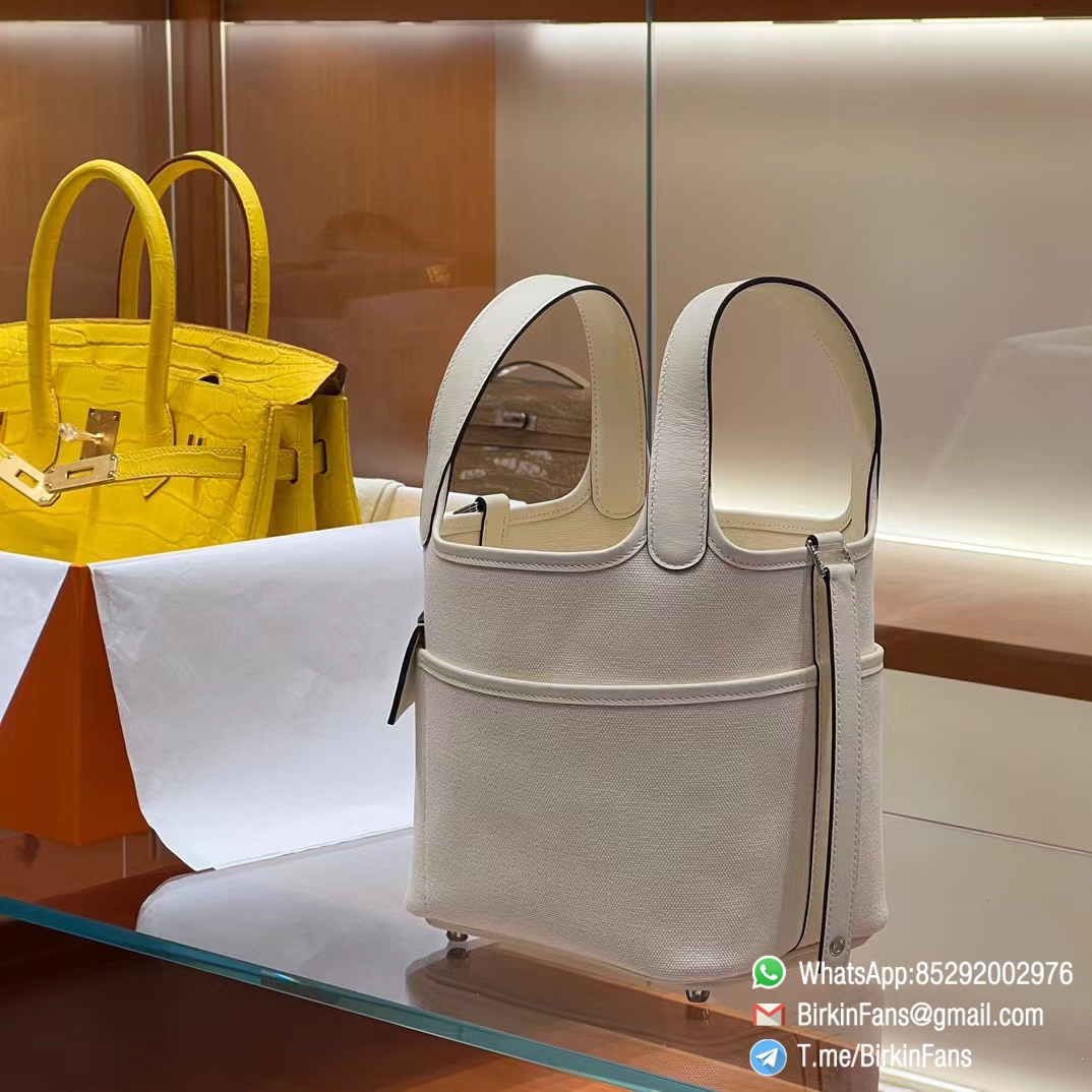 Premium Clone Hermes Cargo Picotin Lock 18cm Bag Nata I2 Canvas and Swift Silver Hardware 1 Premium Clone Hermes Cargo Picotin Lock 18cm Bag Nata I2 Canvas and Swift Silver Hardware 1