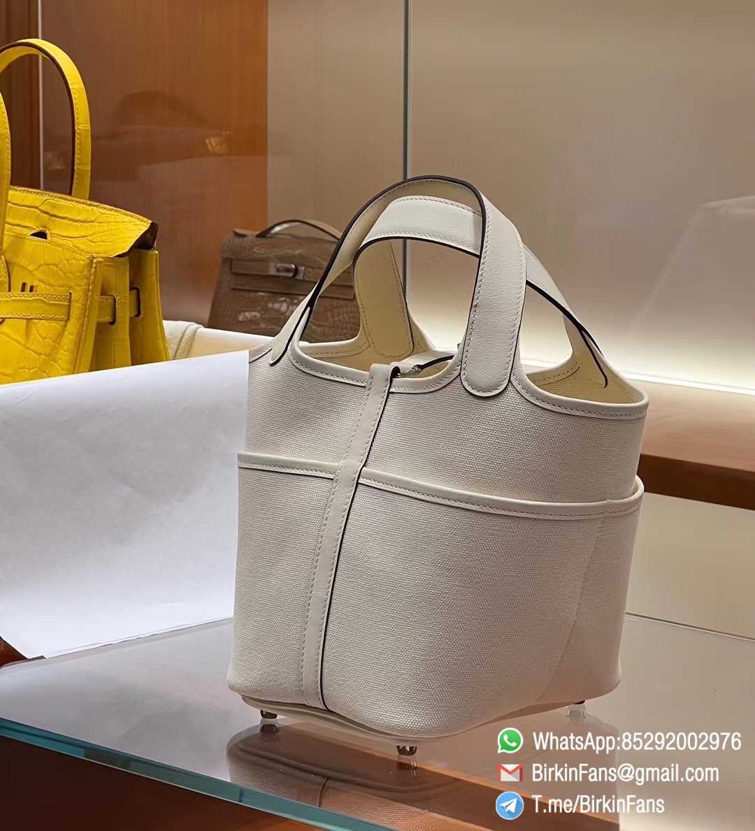 Premium Clone Hermes Cargo Picotin Lock 18cm Bag Nata I2 Canvas and Swift Silver Hardware 2 Premium Clone Hermes Cargo Picotin Lock 18cm Bag Nata I2 Canvas and Swift Silver Hardware 2