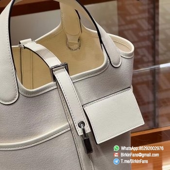 Premium Clone Hermes Cargo Picotin Lock 18cm Bag Nata I2 Canvas and Swift Silver Hardware 3