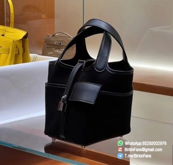 Premium Fake Cargo Picotin Lock 18 Bag Black 89 Canvas and Swift Silver Hardware 00