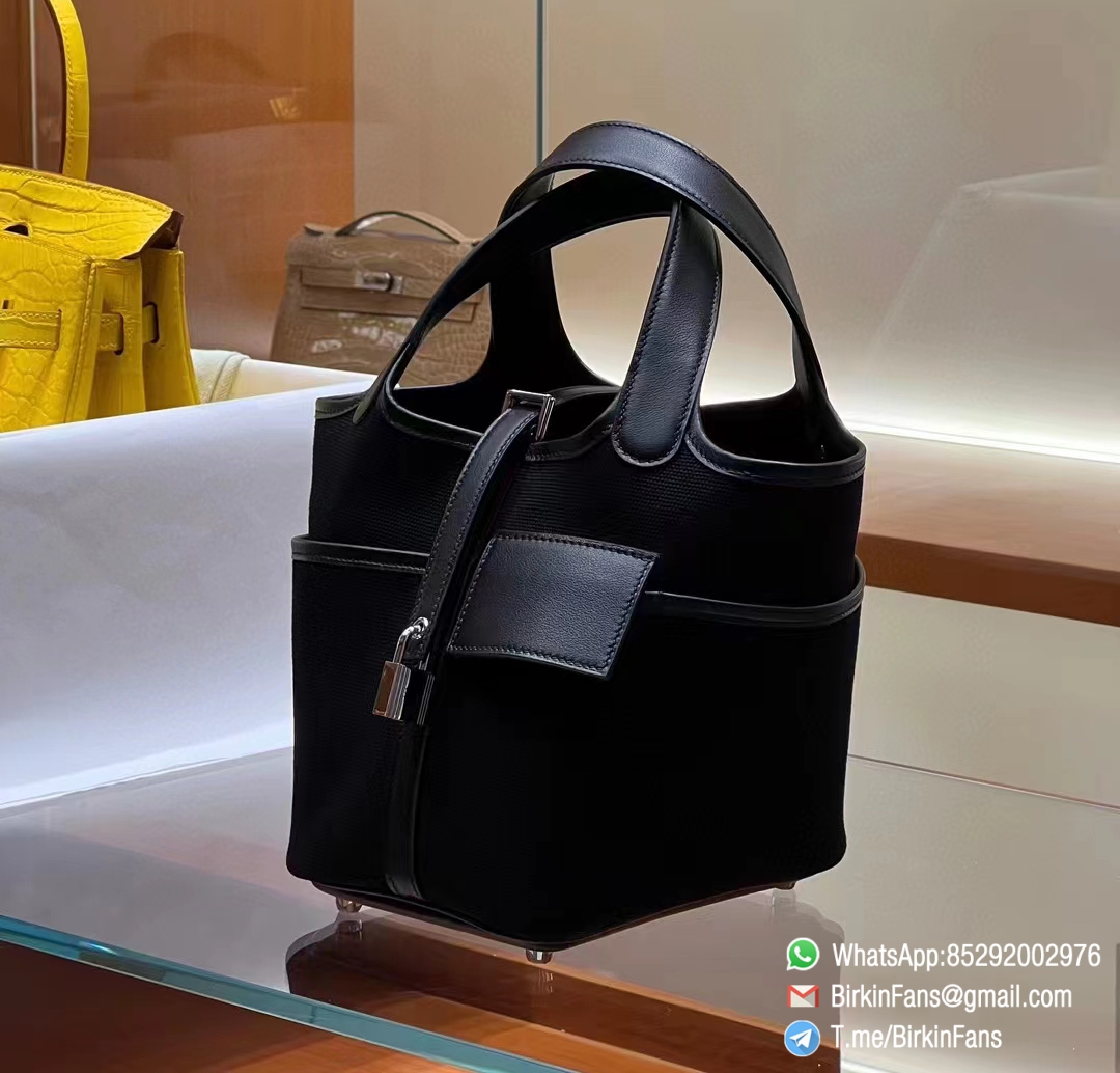 Premium Fake Cargo Picotin Lock 18 Bag Black 89 Canvas and Swift Silver Hardware 00 Premium Fake Cargo Picotin Lock 18 Bag Black 89 Canvas and Swift Silver Hardware 00