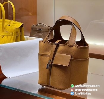 Premium Fake Hermes Cargo Picotin Lock 18cm Bag 37 Gold Canvas and Swift Silver Hardware