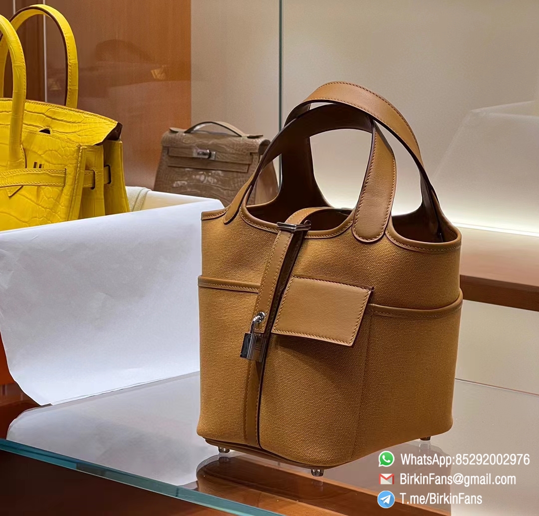 Premium Fake Hermes Cargo Picotin Lock 18cm Bag 37 Gold Canvas and Swift Silver Hardware Premium Fake Hermes Cargo Picotin Lock 18cm Bag 37 Gold Canvas and Swift Silver Hardware