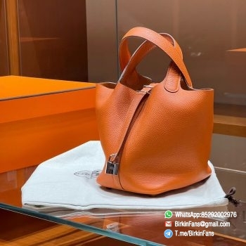 Best Replica Hermes Bags Picotin Lock Bag 18cm Orange 93 Clemence Leather Silver Hardware
